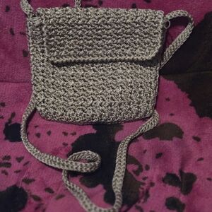 Handcrafted Gray Crochet Shoulder Bag